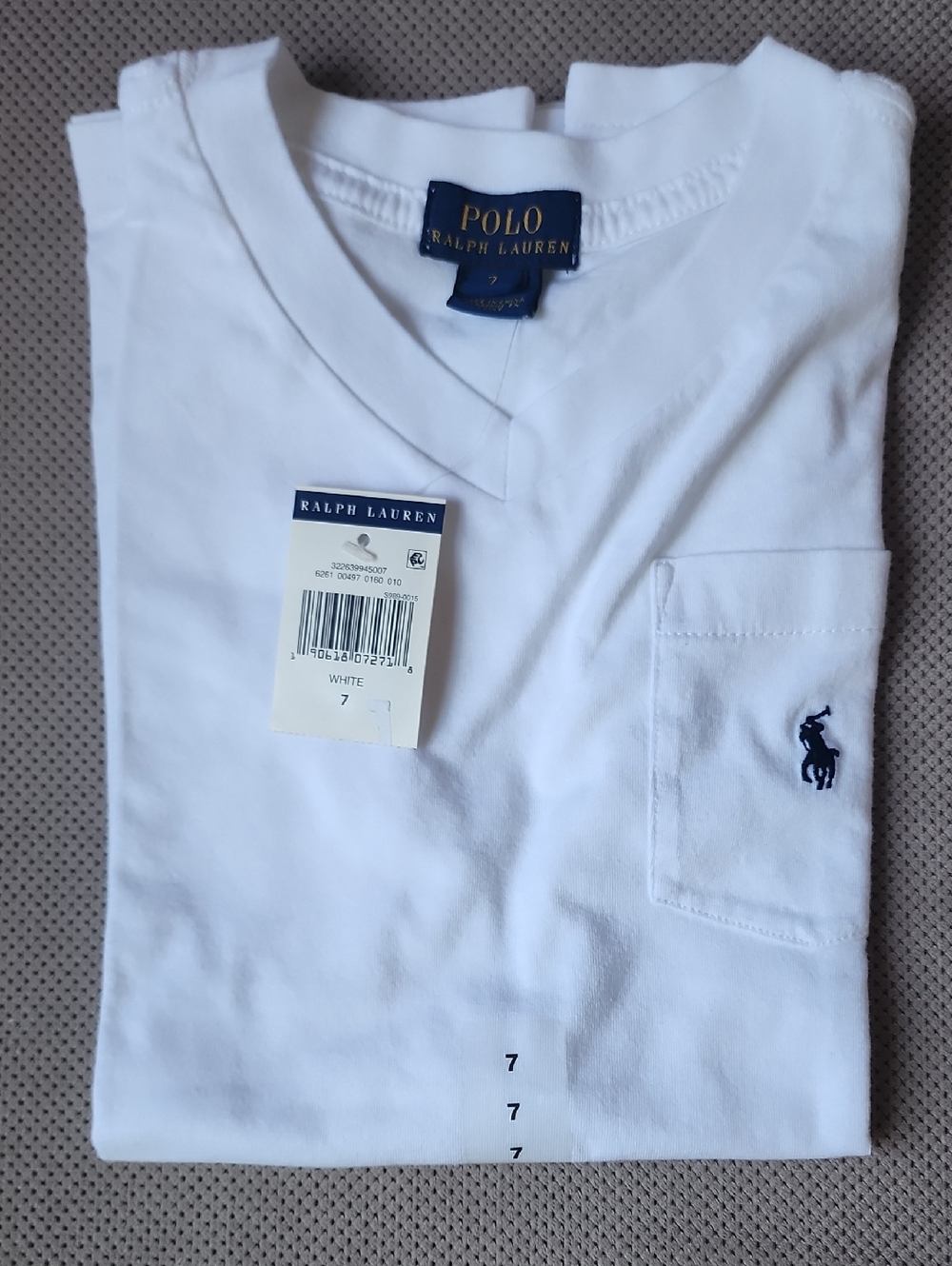 Polo by Ralph Lauren White V-Neck Pocket Tee with Navy Pony